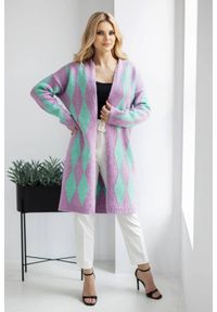 PeeKaBoo - Elegancki sweter kardigan w romby liliowy. Kolor: liliowy. Styl: elegancki #3