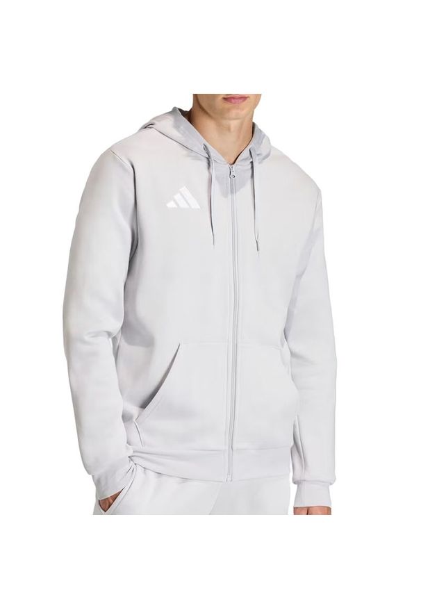 Adidas - Bluza męska adidas Entrada26 Full Zip KF5947 - biała. Typ kołnierza: kaptur. Kolor: biały. Materiał: poliester, polar, bawełna. Wzór: aplikacja. Styl: klasyczny