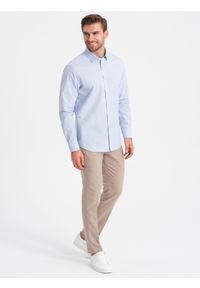 Ombre Clothing - Bawełniana klasyczna koszula REGULAR - błękitna V1 OM-SHOS-0154 - XXL. Typ kołnierza: kołnierzyk klasyczny. Kolor: niebieski. Materiał: bawełna. Długość rękawa: długi rękaw. Długość: długie. Styl: klasyczny #1