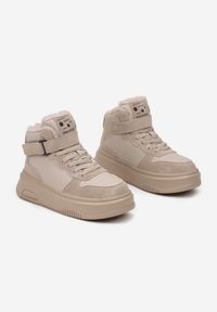 Born2be - Szare Botki Typu Sneakersy na Grubej Podeszwie Ocieplane Futrem Florila. Okazja: na uczelnię, na co dzień. Nosek buta: okrągły. Zapięcie: rzepy. Kolor: szary. Materiał: futro. Styl: casual, elegancki