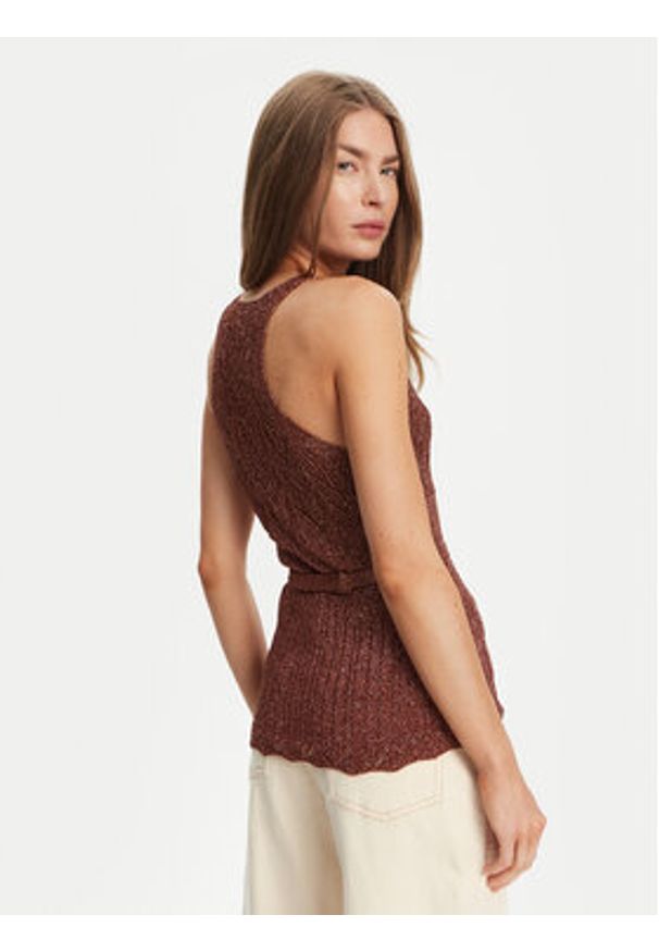 TwinSet - TWINSET Top 251TT3195 Brązowy Slim Fit. Kolor: brązowy. Materiał: wiskoza