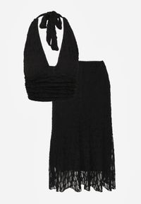 Born2be - Czarny Koronkowy Komplet Top Wiązany na Szyi i Spódnica Corinatea. Kolor: czarny. Materiał: koronka #8