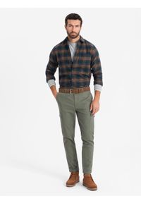 Ombre Clothing - Męska flanelowa koszula w kratę - granatowo-pomarańczowa V7. Kolor: pomarańczowy. Materiał: bawełna. Styl: klasyczny #3