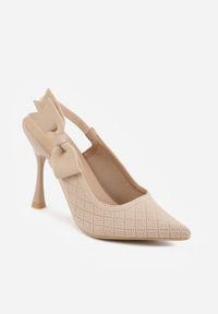 Born2be - Ciemnobeżowe Dzianinowe Szpilki VICES z Odkrytą Piętą i Wkładką z Efektem Poduszki Zdobione Kokardą Onosea. Okazja: na co dzień. Zapięcie: pasek. Kolor: beżowy. Materiał: dzianina. Wzór: aplikacja. Obcas: na szpilce. Styl: casual, klasyczny #5