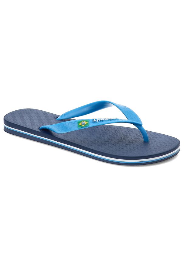 Niebieskie Japonki Ipanema Modne Buty Męskie. Okazja: na plażę, na co dzień. Kolor: niebieski. Materiał: materiał. Wzór: paski. Sezon: lato. Styl: sportowy, klasyczny, elegancki, casual