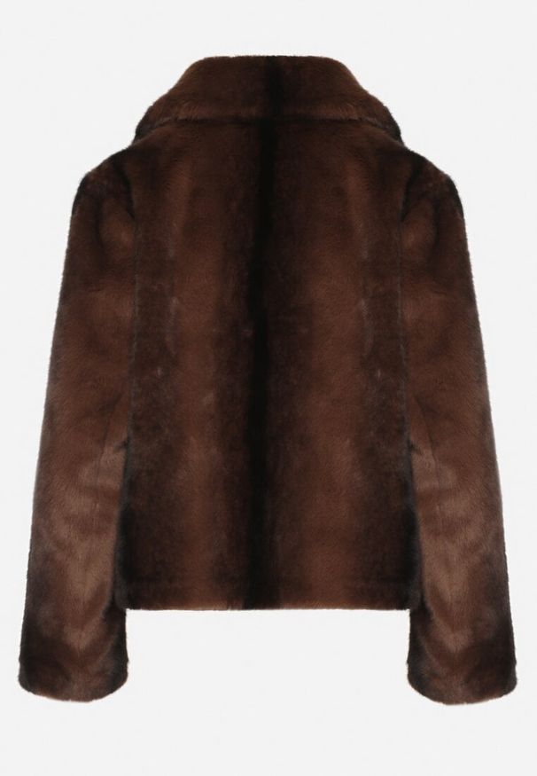 Born2be - Brązowa Jednorzędowa Kurtka Futerko o Krótkim Kroju Lonella. Okazja: na spacer, na co dzień, na sylwestra. Kolor: brązowy. Materiał: futro. Długość: krótkie. Styl: casual, elegancki