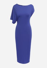 Born2be - Granatowa Asymetryczna Sukienka Midi o Dopasowanym Fasonie Tivalle. Kolor: niebieski. Typ sukienki: asymetryczne. Długość: midi