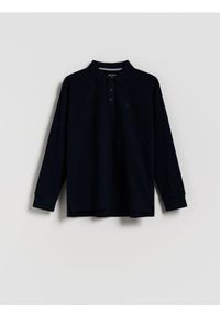 Reserved - Bawełniany longsleeve polo - granatowy. Typ kołnierza: polo. Kolor: niebieski. Materiał: bawełna. Długość rękawa: długi rękaw