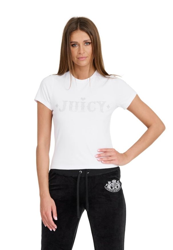 Juicy Couture - JUICY COUTURE Biały damski t-shirt Ryder Rodeo Fitted, Rozmiar S. Kolor: biały