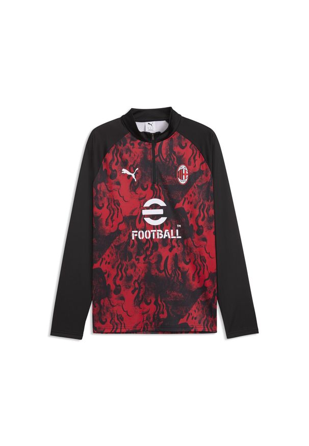 Puma - Męska koszulka na rozgrzewkę AC Milan z zamkiem 1/4 PUMA. Kolor: czarny, czerwony, wielokolorowy. Sport: bieganie