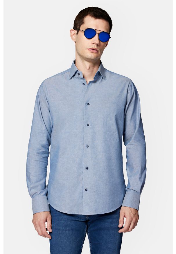 Lancerto - Koszula Niebieska Bawełniana Carla. Kolor: niebieski. Materiał: bawełna