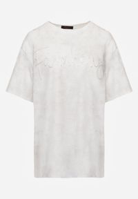 Born2be - Biały Bawełniany T-shirt Oversize z Haftowanym Napisem z Cekinami Aewai. Okazja: na co dzień. Kolor: biały. Materiał: bawełna. Wzór: napisy, haft. Styl: elegancki, casual #8
