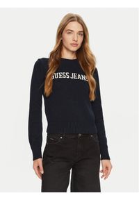 Guess Jeans Sweter W4BR10 Z3HM1 Niebieski Regular Fit. Kolor: niebieski. Materiał: bawełna #1