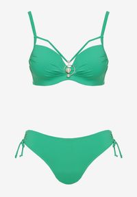 Born2be - Ciemnozielone Bikini Biustonosz z Aplikacją i Majtki Figi ze Ściągaczami Ulosella. Kolor: zielony. Wzór: aplikacja #4
