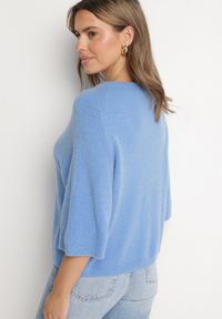 Born2be - Niebieski Sweter z Wełną i Krótszym Rękawem Dannalie. Okazja: na co dzień. Kolor: niebieski. Materiał: wełna. Długość rękawa: krótki rękaw. Długość: krótkie. Styl: casual, elegancki #7