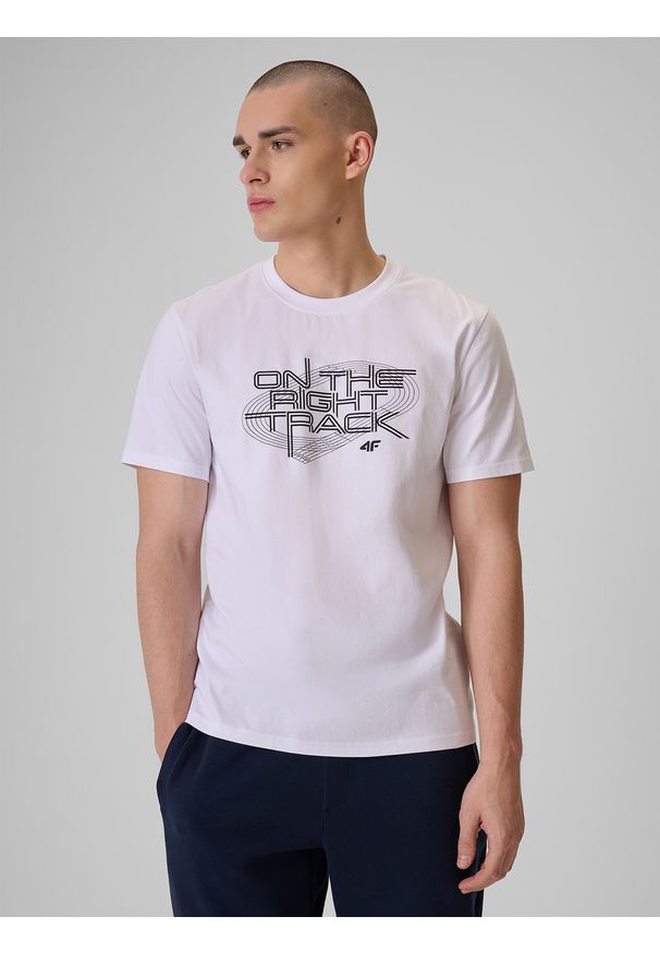 4f - 4F T-shirt regular z nadrukiem męski - biały S. Okazja: na co dzień. Kolor: biały. Materiał: jeans, bawełna, dresówka, dzianina. Wzór: nadruk. Styl: klasyczny, casual