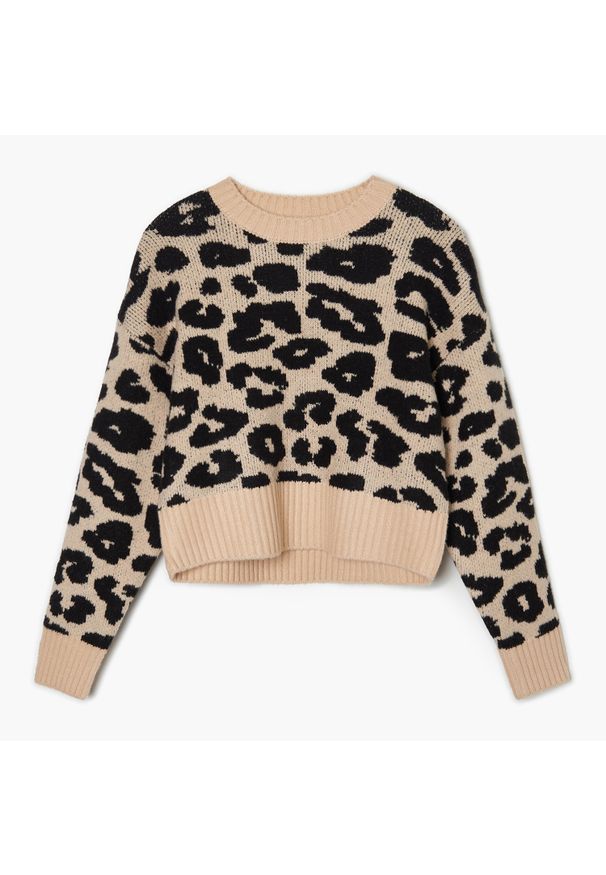 Cropp - Sweter w zwierzęcy wzór - Brązowy. Kolor: brązowy. Materiał: dzianina. Wzór: motyw zwierzęcy