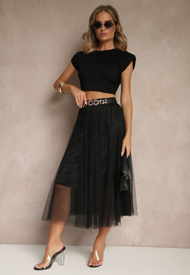 Renee - Czarna Rozkloszowana Spódnica Tiulowa Fenadelia. Okazja: na co dzień. Kolor: czarny. Materiał: tiul. Sezon: wiosna. Styl: sportowy, elegancki, casual