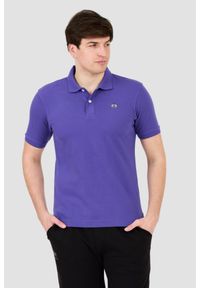 La Martina - LA MARTINA Fioletowe męskie polo z małym logo, Rozmiar XXL. Typ kołnierza: polo. Kolor: fioletowy