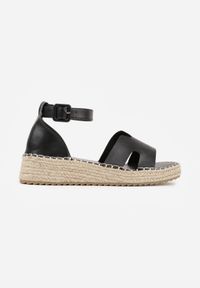 Renee - Czarne Sandały VICES na Platformie z Plecionką i Wycięciami Helimis. Zapięcie: sprzączka. Kolor: czarny. Materiał: koronka. Wzór: koronka. Sezon: lato. Obcas: na platformie #2
