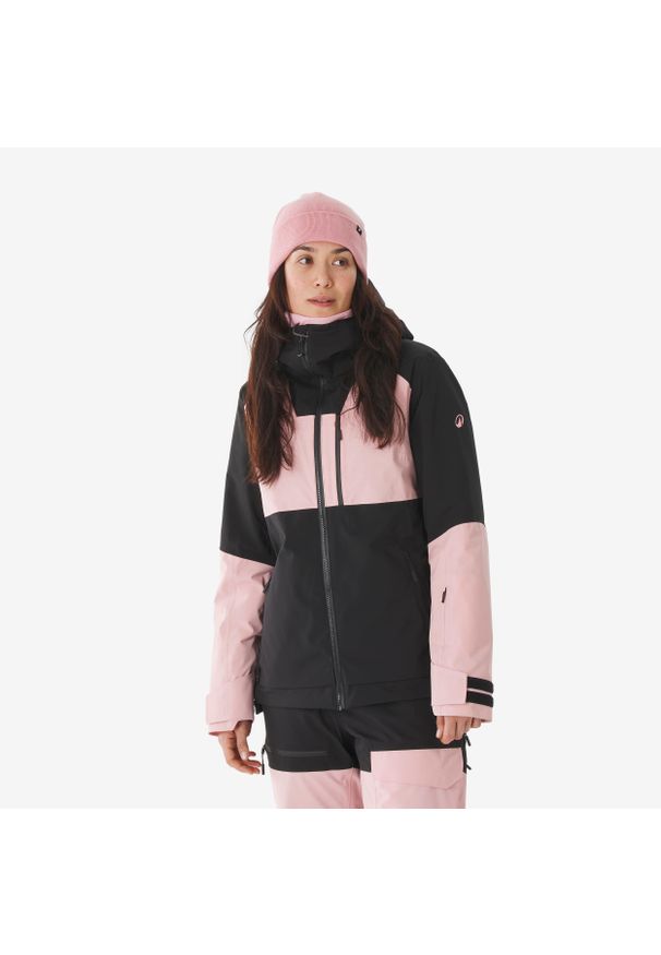 WEDZE - Kurtka narciarska i snowboardowa damska Quechua 500 AM. Kolor: różowy, wielokolorowy, czarny. Materiał: materiał. Sezon: zima. Sport: narciarstwo, snowboard