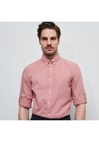 Reserved - Koszula z bawełny i lnu - Różowy. Kolor: różowy. Materiał: bawełna, len #1