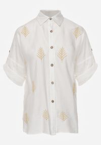 Born2be - Biała Koszula Boho z Wiskozy z Dłuższym Tyłem i Podpinanymi Rękawami Delmarene. Okazja: na co dzień, do pracy, na spotkanie biznesowe, na spacer. Kolor: biały. Materiał: wiskoza. Długość: długie. Wzór: haft. Styl: boho #2