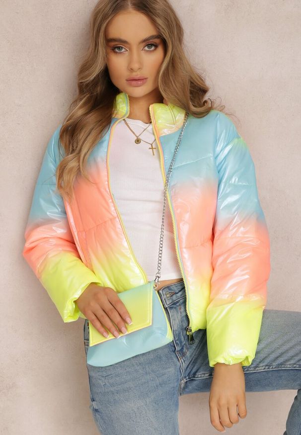 Renee - Niebiesko-Żółta Kurtka Z Torebką Basine. Kolor: niebieski. Materiał: skóra, materiał, jeans
