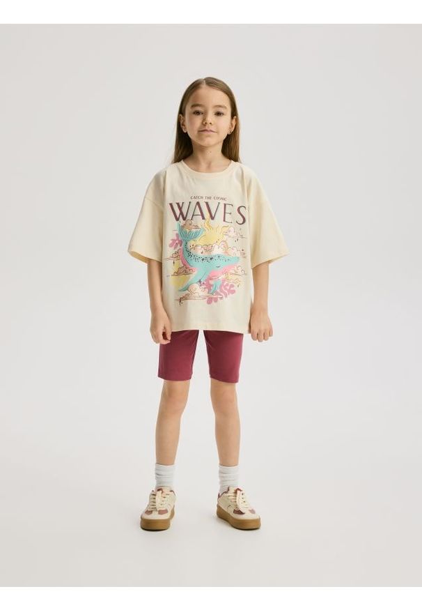 Reserved - Bawełniany komplet z nadrukiem - beżowy. Kolor: beżowy. Materiał: bawełna. Wzór: nadruk