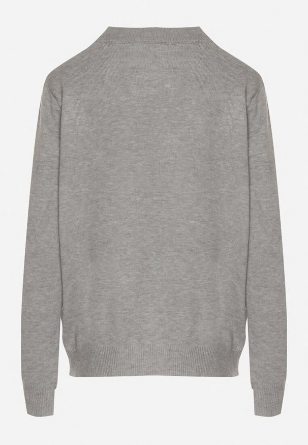 Born2be - Szary Casualowy Sweter z Wełną i Bawełną Nedalla. Okazja: na co dzień. Kolor: szary. Materiał: wełna, bawełna. Długość rękawa: długi rękaw. Długość: długie. Styl: casual