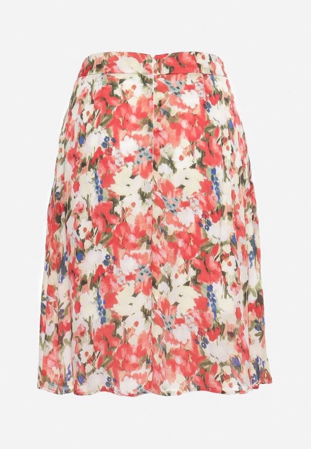 Born2be - Beżowo-Czerwona Spódnica Rozkloszowana w Kwiatowy Print Hastaria. Okazja: na imprezę, na co dzień. Stan: podwyższony. Kolor: beżowy. Wzór: kwiaty, nadruk. Styl: casual, elegancki