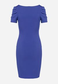 Born2be - Niebieska Sukienka o Dopasowanym Kroju z Bufiastymi Rękawami Aravitia. Okazja: na co dzień. Kolor: niebieski. Typ sukienki: dopasowane, proste. Styl: casual #4