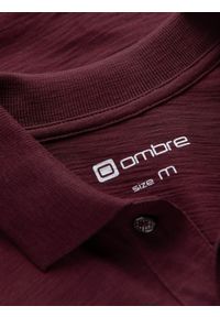 Ombre Clothing - T-shirt męski polo z ozdobnymi guzikami - bordowy V6 S1744 - XXL. Typ kołnierza: polo. Kolor: czerwony. Materiał: dzianina, bawełna