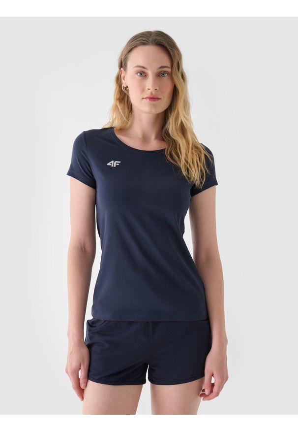 4f - 4F T-shirt slim gładki damski - granatowy XXL. Okazja: na co dzień. Kolor: niebieski. Materiał: jersey, dzianina, bawełna. Długość rękawa: krótki rękaw. Długość: krótkie. Wzór: gładki. Styl: casual, sportowy, klasyczny