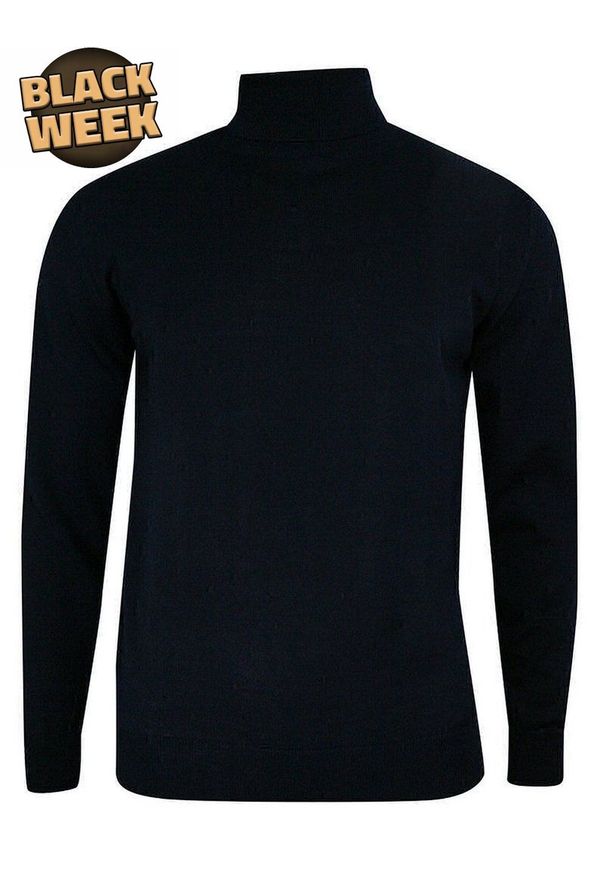 Golf Klasyczny, Ciemny Granatowy, Wełna Merynosa, Elegancki -MM Classic- Męski. Typ kołnierza: golf. Kolor: niebieski. Materiał: akryl, wełna. Styl: elegancki, klasyczny