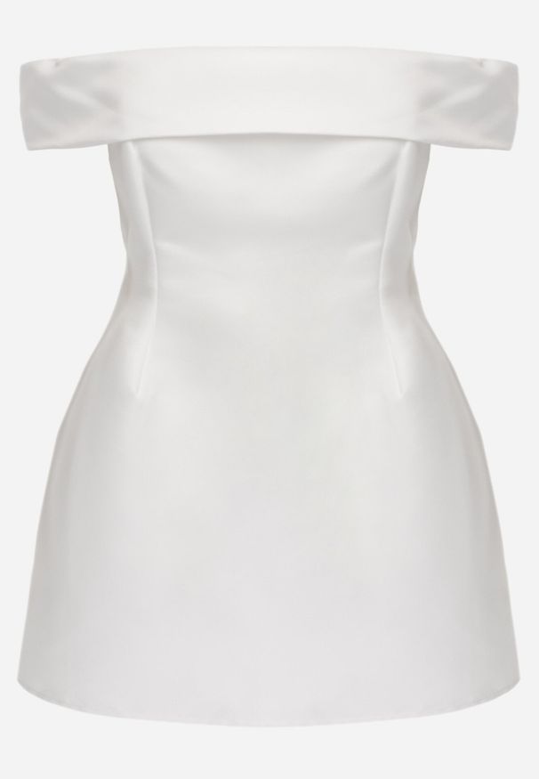 Born2be - Biała Rozkloszowana Sukienka VICES z Hiszpańskim Dekoltem Dorienora. Okazja: na imprezę. Typ kołnierza: dekolt hiszpanka. Kolor: biały. Materiał: poliester. Typ sukienki: rozkloszowane