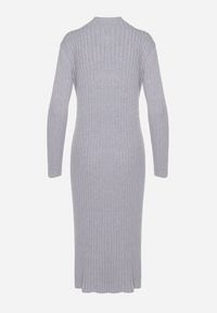 Born2be - Szara Prążkowana Sukienka z Dzianiny z Wiskozą z Rozcięciami u Dołu Ninnavia. Okazja: na spotkanie biznesowe. Kolor: szary. Materiał: prążkowany, wiskoza, dzianina. Typ sukienki: dopasowane, proste. Styl: biznesowy, klasyczny, elegancki #4