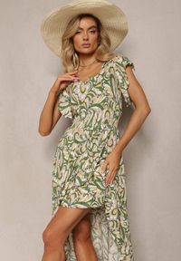Renee - Ciemnozielona Sukienka Boho z Gumką w Pasie i Asymetrycznym Dołem z Wiskozy Anorissa. Kolor: zielony. Materiał: wiskoza. Typ sukienki: asymetryczne. Styl: boho #4