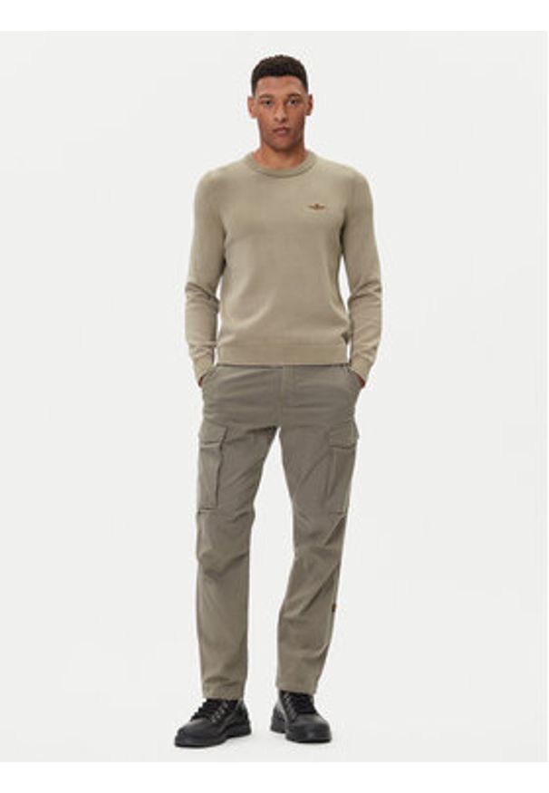 Aeronautica Militare Sweter 252MA1610UL00556 Khaki Regular Fit. Kolor: brązowy. Materiał: bawełna