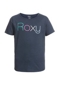 Roxy t-shirt bawełniany dziecięcy kolor granatowy. Okazja: na co dzień. Kolor: niebieski. Materiał: bawełna. Wzór: nadruk. Styl: casual