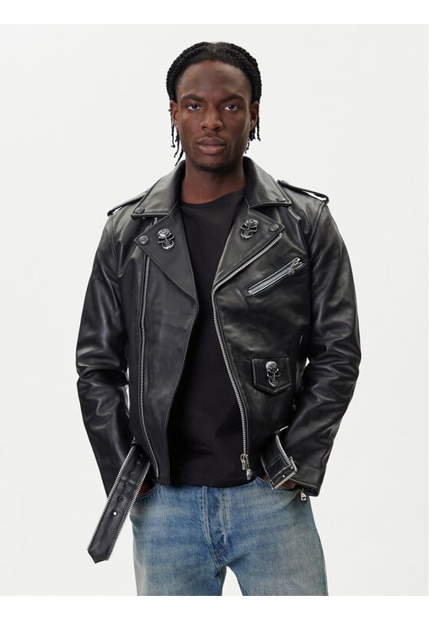 NEW ROCK Kurtka skórzana W-NRLMJ076-S1 Czarny Regular Fit. Kolor: czarny. Materiał: skóra. Styl: rockowy