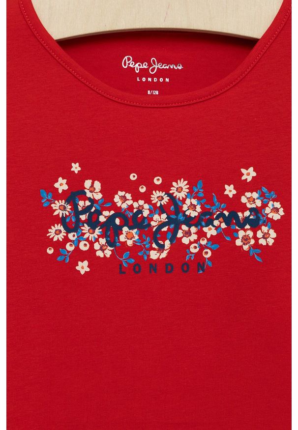 Pepe Jeans t-shirt dziecięcy Hatty kolor czerwony. Okazja: na co dzień. Kolor: czerwony. Materiał: dzianina. Wzór: nadruk. Styl: casual