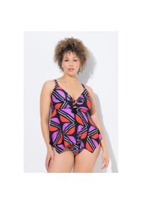 ULLA POPKEN - Damskie Tankini graficzny nadruk miękkie miseczki z recyklingu. Kolekcja: plus size. Kolor: czarny. Materiał: elastan, poliamid, materiał. Wzór: nadruk