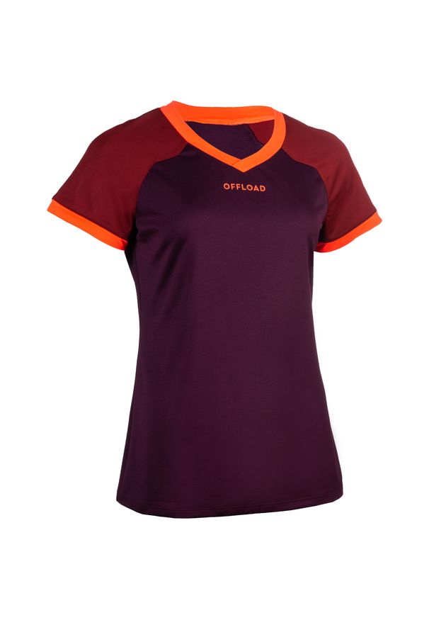 OFFLOAD - Koszulka do rugby R500 damska. Kolor: fioletowy, różowy, wielokolorowy, czerwony. Materiał: materiał, poliester, elastan. Sport: fitness