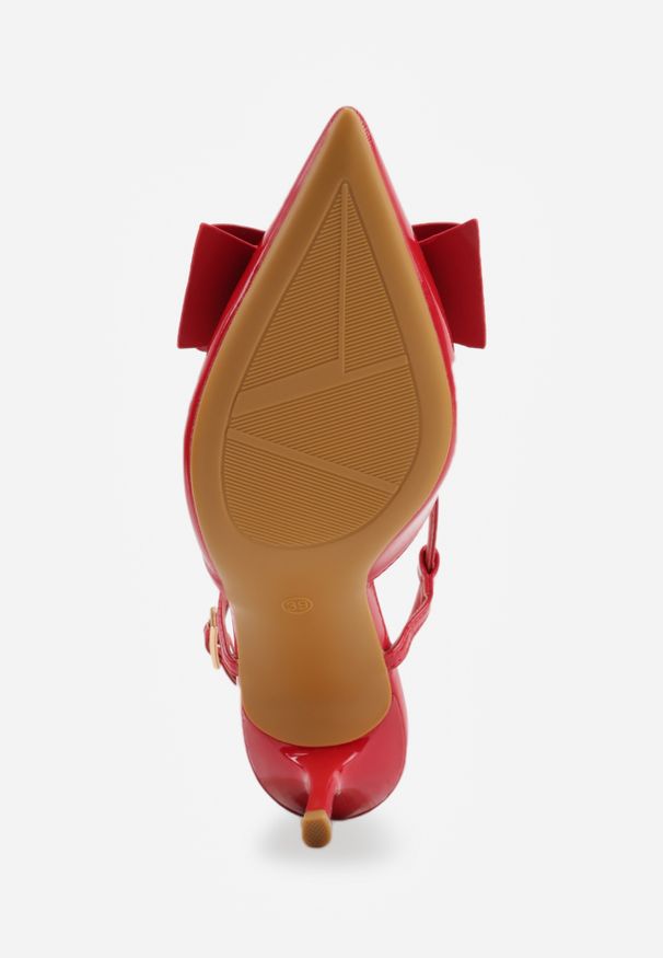 Renee - Czerwone Szpilki VICES z Aplikacją w Kształcie Kokardy Evithe. Kolor: czerwony. Wzór: aplikacja. Obcas: na szpilce. Styl: elegancki. Wysokość obcasa: średni