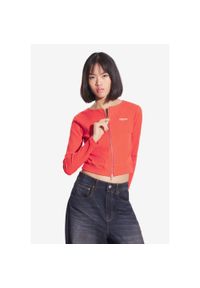 Top sportowy damski Prosto Zip Ribbed na suwak. Kolor: czerwony. Długość rękawa: długi rękaw. Styl: sportowy #1