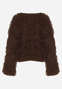 Born2be - Brązowy Wiązany Kardigan z Dodatkiem Wełny i Wiskozy Zdobiony Frędzlami Tiravea. Okazja: na co dzień. Typ kołnierza: dekolt w serek. Kolor: brązowy. Materiał: wełna, wiskoza. Długość rękawa: długi rękaw. Długość: długie. Wzór: aplikacja. Styl: casual, elegancki #4