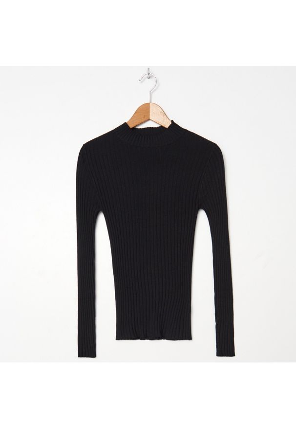 House - Prążkowany sweter z półgolfem - Czarny. Kolor: czarny. Materiał: prążkowany