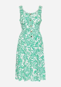 Born2be - Zielona Bawełniana Sukienka Rozkloszowana Ozdobiona Guzikami Lisavena. Okazja: na co dzień. Kolor: zielony. Materiał: bawełna. Wzór: aplikacja. Typ sukienki: rozkloszowane. Styl: casual, elegancki #7