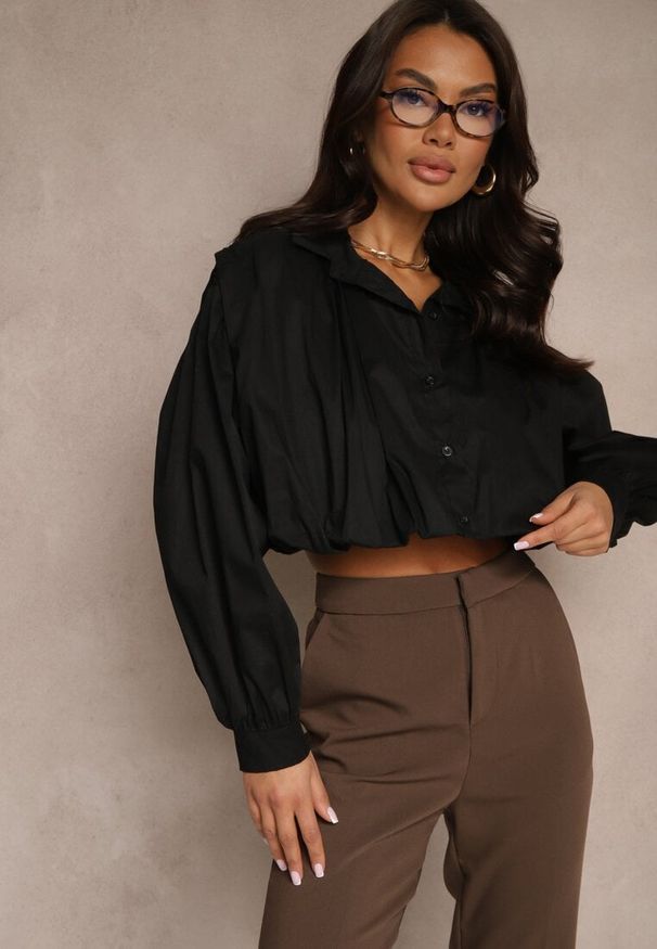 Renee - Czarna Krótka Koszula z Bawełny Nuridelle. Okazja: na co dzień. Typ kołnierza: kołnierzyk klasyczny. Kolor: czarny. Materiał: bawełna. Długość: krótkie. Styl: casual, klasyczny, wizytowy